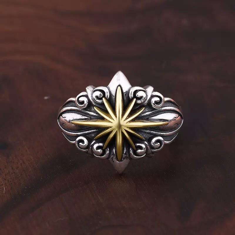 Adjustable Open Ring Men Women Copper Hexagram Star Retro Hip Hop Jewelry Accessory
