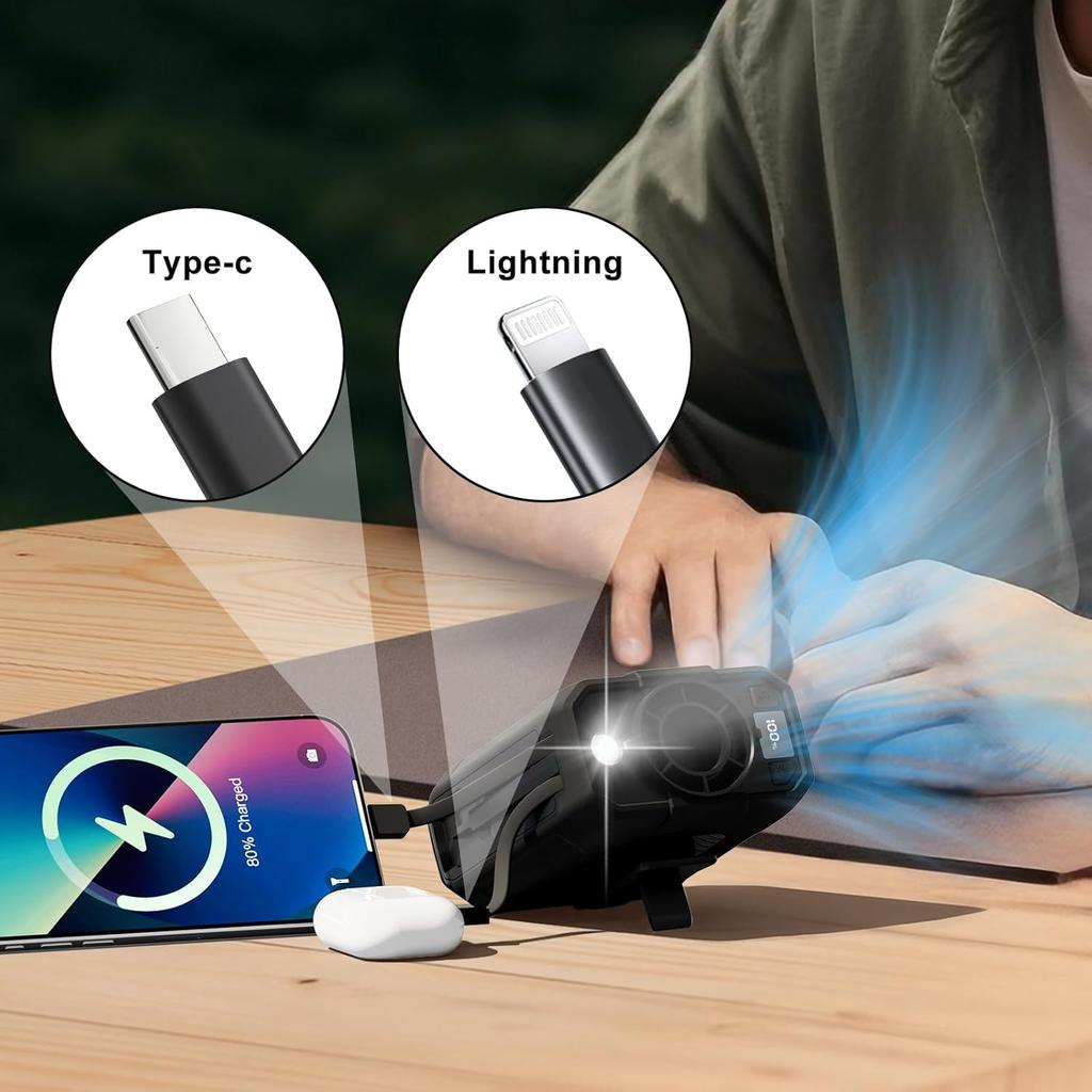 Portable Waist Fan, Built-in Cable 10000mAh Rechargeable, Wearable Personal Shirt Fan, 5-Speeds 16000RPM Strong Airflow, 35H Cooling with Light, Neck