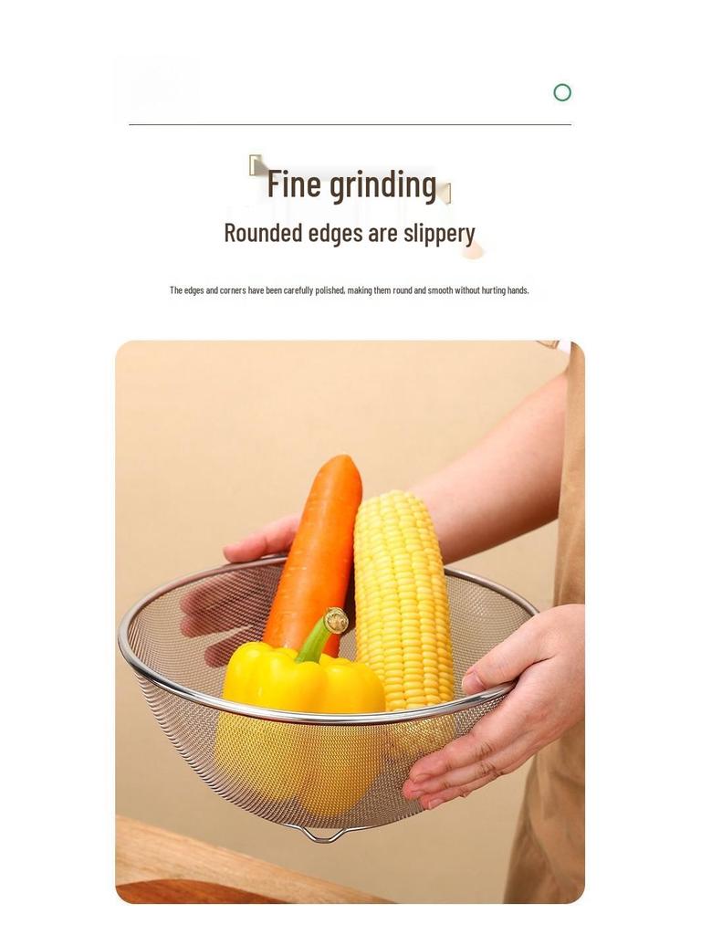 316 Stainless Steel Kitchen Colander Set - 2-Piece for Washing Vegetables, Fine Mesh Strainer for Draining, Rinsing, and Filtering Rice.