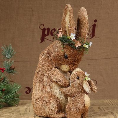 Roztomilá slámová velikonoční figurka králíka, soška zajíčka, řemeslné výrobky, stojící zvíře na stůl, svatbu, vnitřní dekoraci, dárek