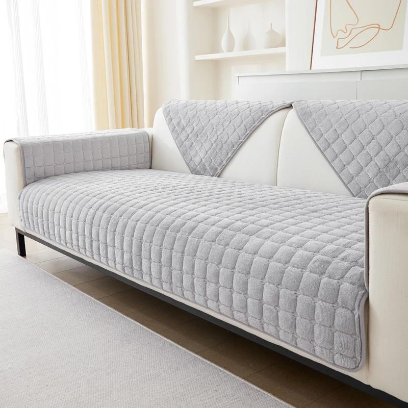 Solid Color Non-slip Sofa Cover Thicken Soft Plush Sofa Cushion Towel for Living Room Furniture Decor Slipcovers Couch Covers