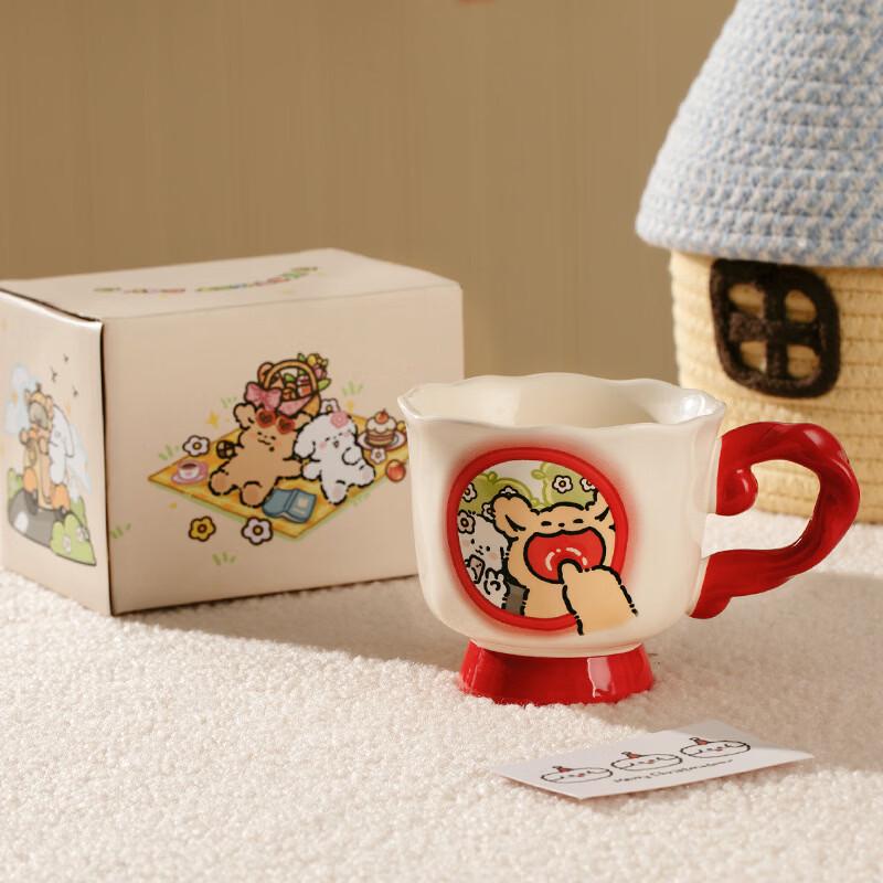 OLOEY Cartoon Ceramic Mug with Red Dog Design