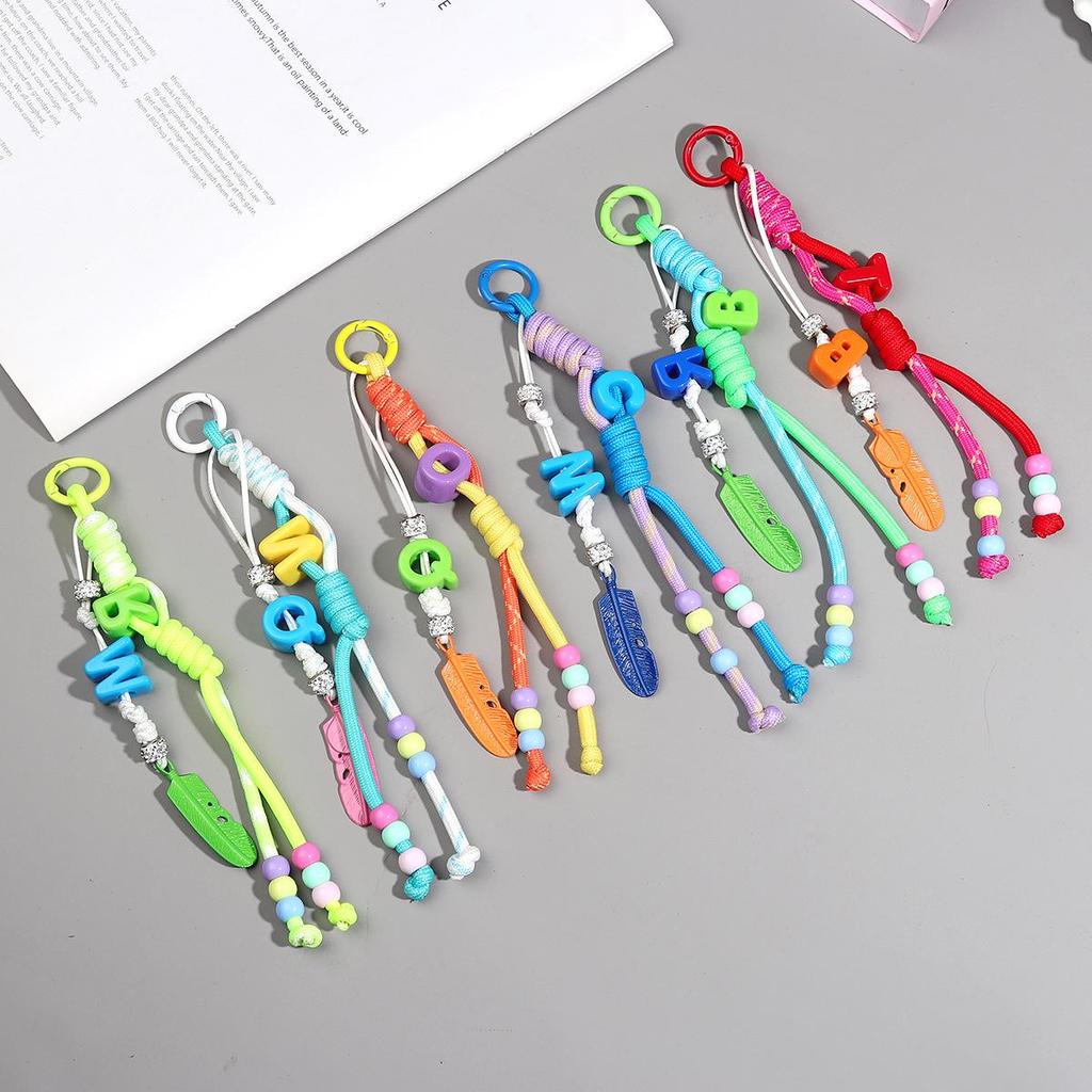 Korean High-End Bag Charms: Personalized Acrylic Letter Beads & Colorful Woven Lanyard