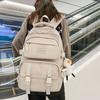 Solid color multi-pocket schoolbag female Korean version high school college student backpack light color couple large capacity ins backpack