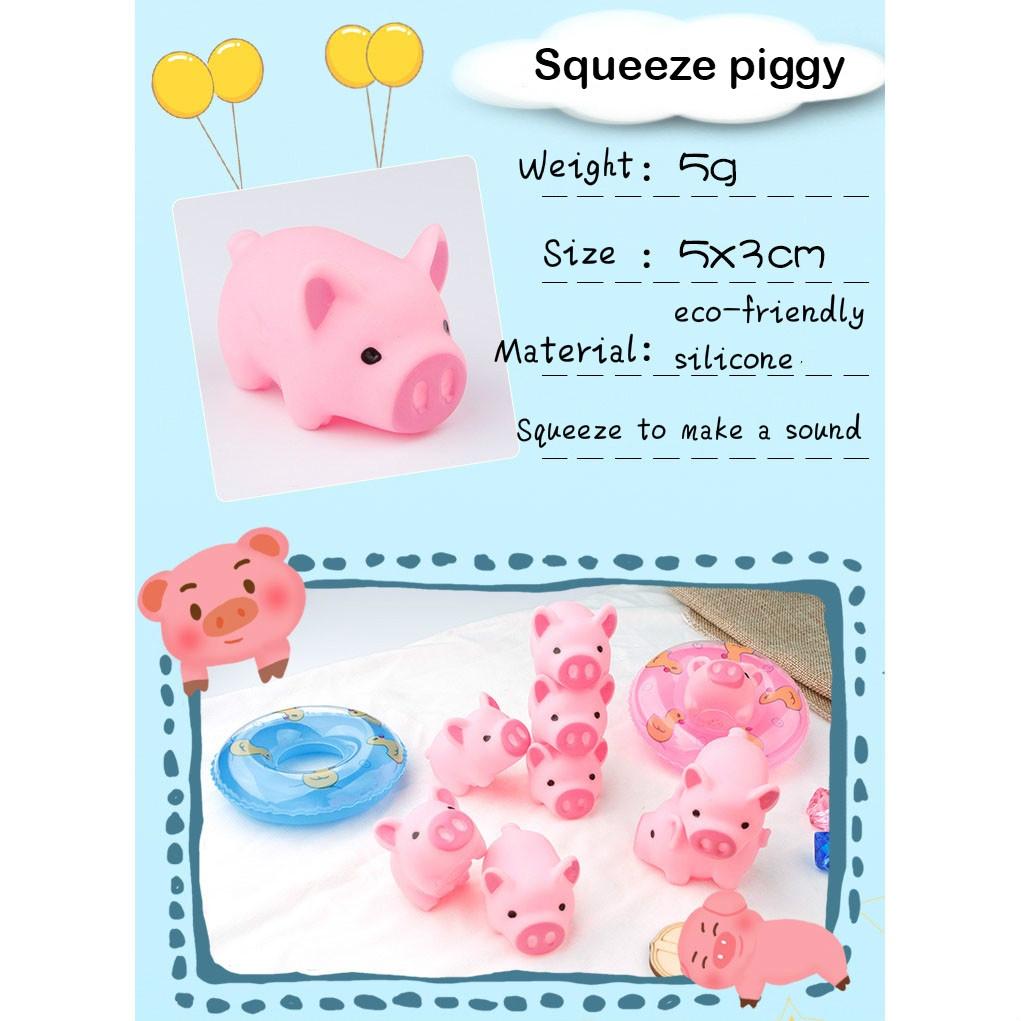 Squeeze Pink Piggy with Swimming Ring Children Bathing Playing Water Toys Sound Pressure Plastic Toys
