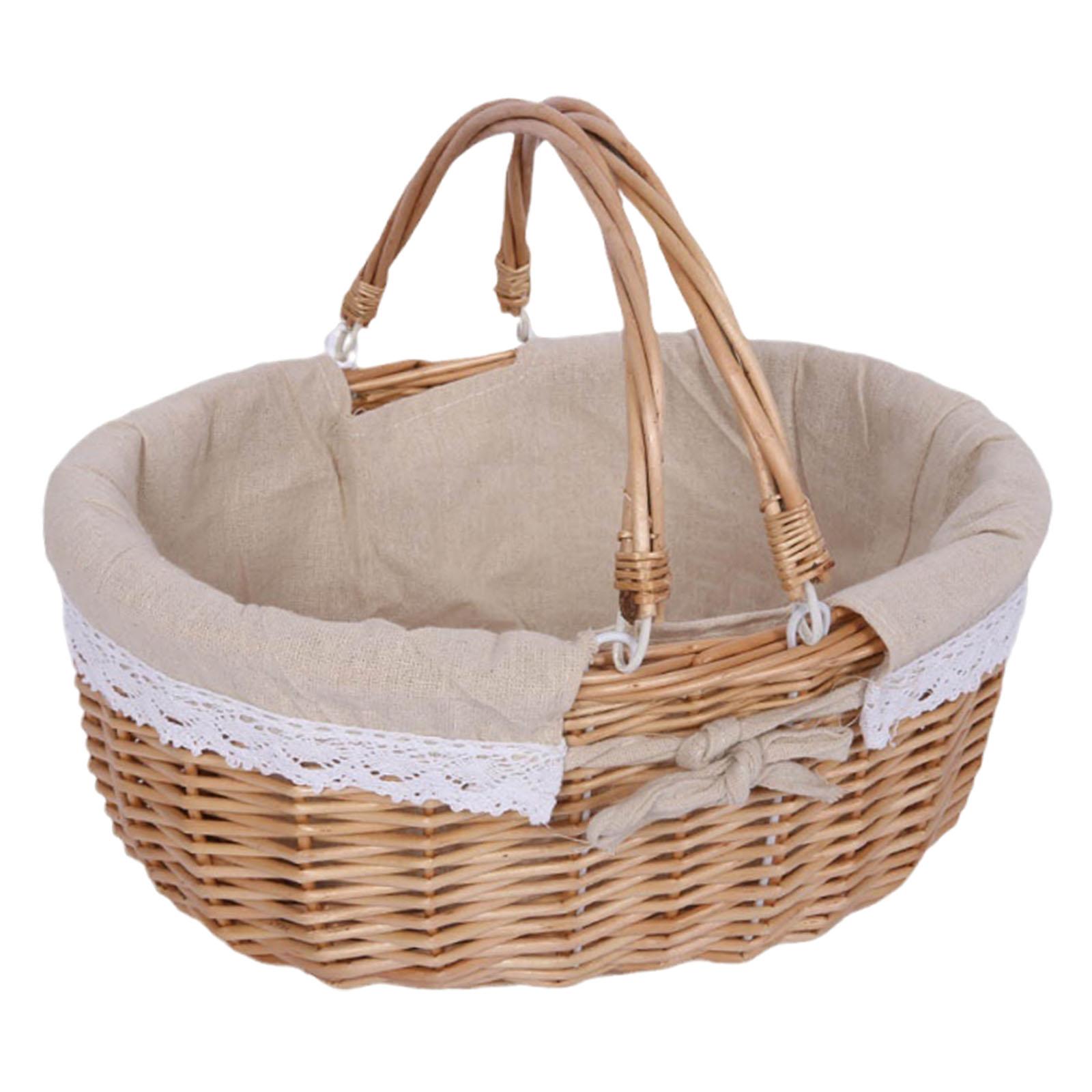 

Picnic Basket with Lid Lightweight Handwoven Storage Basket Handmade Woven Basket Storage Bin for Park Chips Vegetables Fruits хакі