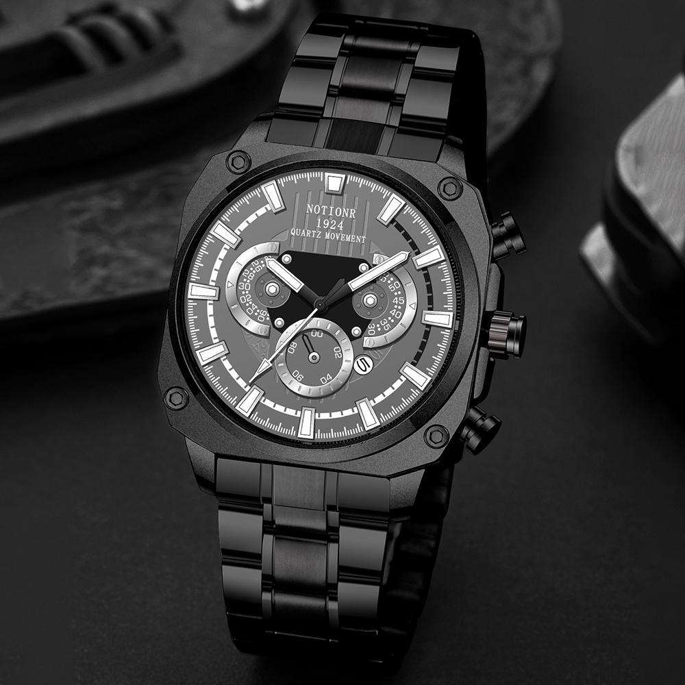 

NOTIONR Business Мужские модные кварцевые часы с серым циферблатом и календарем, роскошные мужские спортивные наручные часы из черной нержавеющей стали, идеальный выбор для подарков черный серый