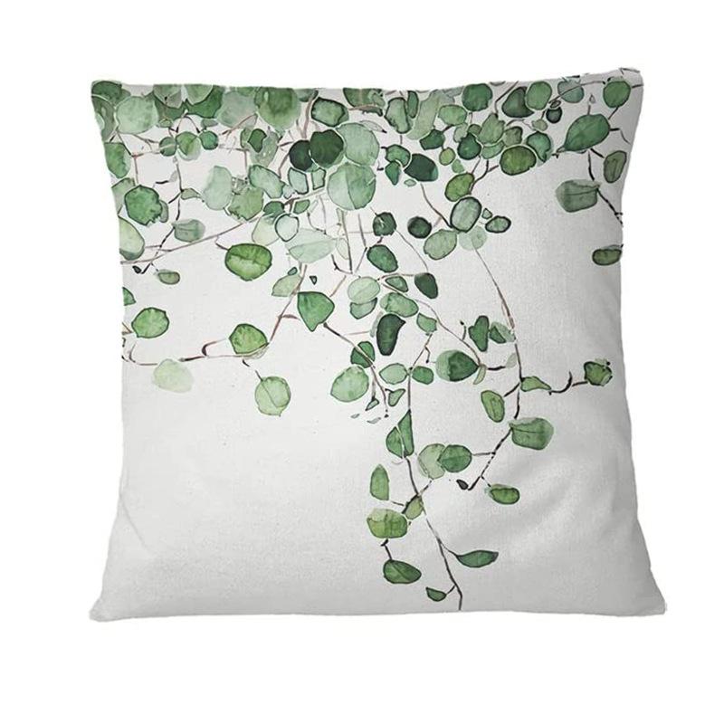Simple Modern Green Leaves Tropical Plant Series Linen Pillowcase Nordic Small Fresh Style Cushion Cover