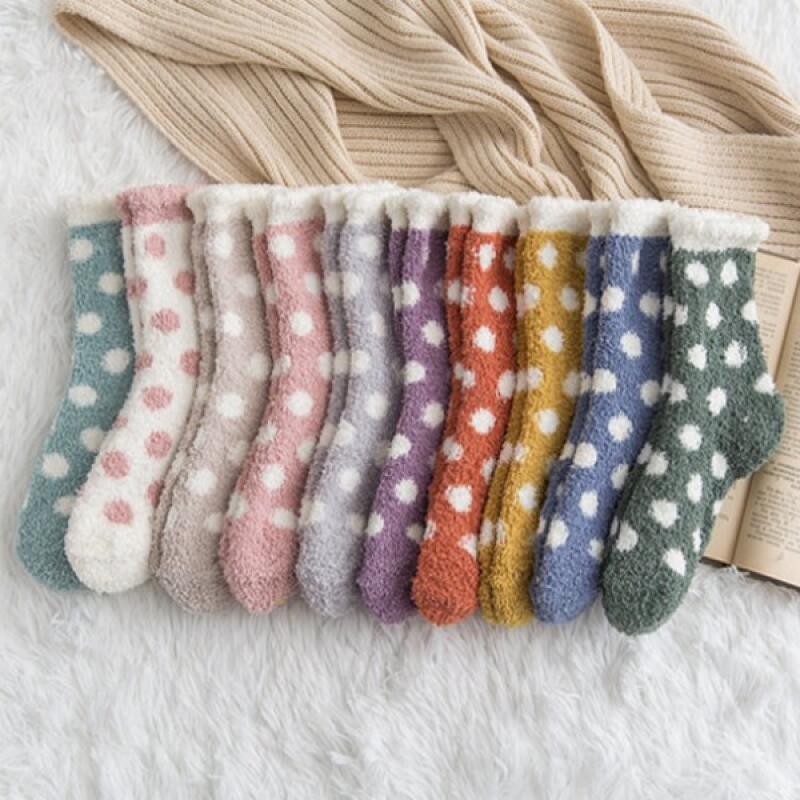 Polka dot sleep socks, fleece socks, office winter socks Polka dots random color