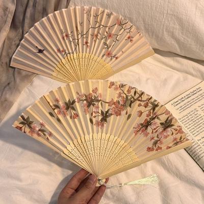 Portable Vintage Style Chinese Japanese Folding Fan Plastic Colorful Shank Classical Dance Fan Crafts Folding Photo Props Gifts