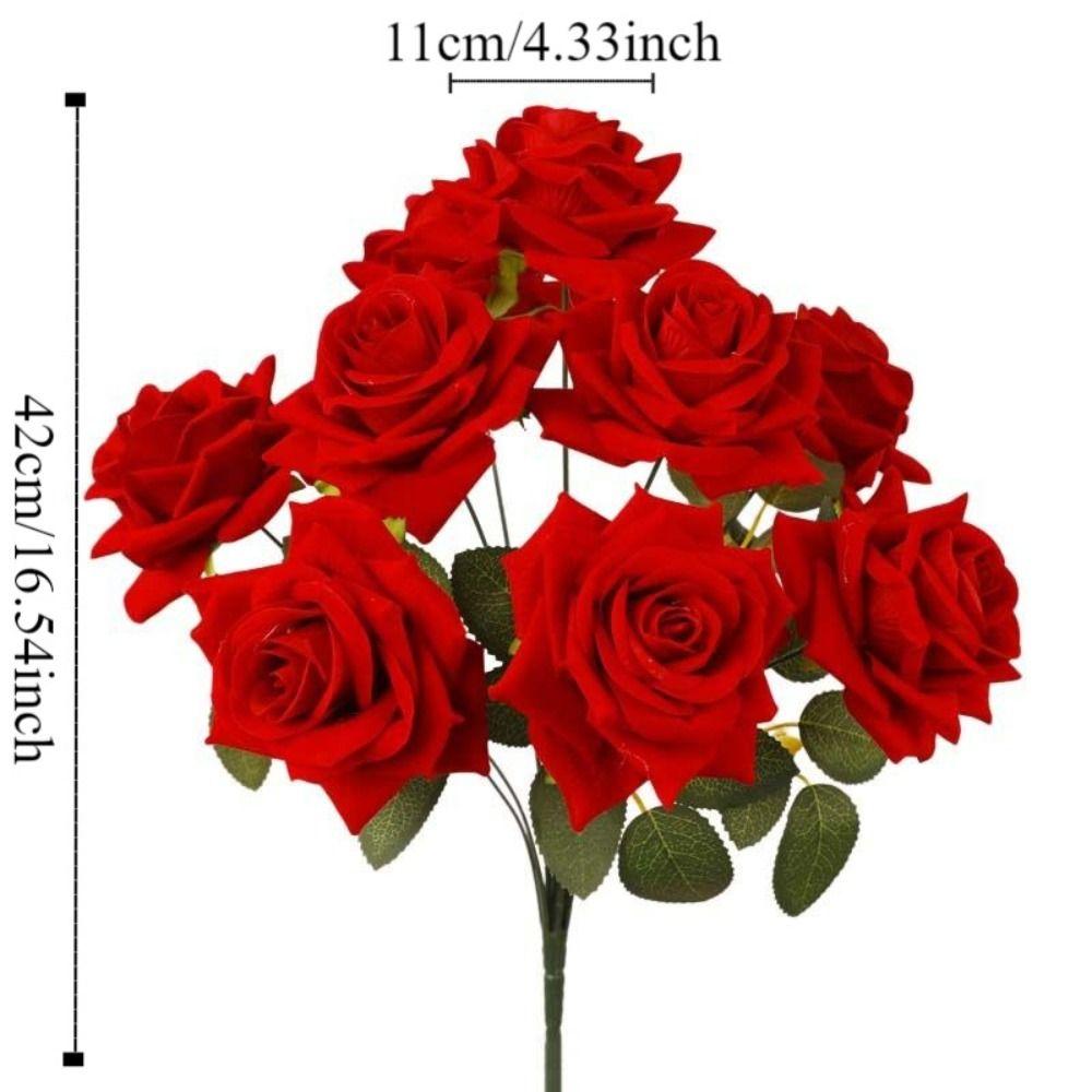 9 Head Artificial Rose Flower Green Leaves Faux Rose Flower Branch  Home Living Room Decor
