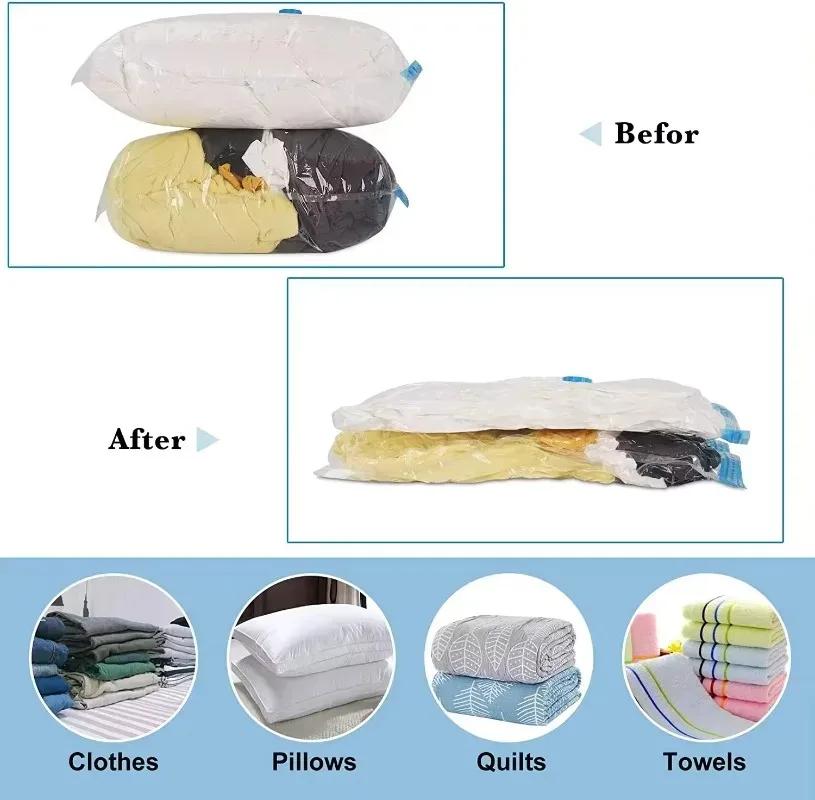 Vacuum Bag for Clothes Storage Bag with Valve Transparent Border Folding Compressed Organizer Travel Space Saving Seal Packet