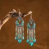 Bohemian Ethnisch Lang Blau Acryl Kristall Wassertropfen Ohrringe für Damen Retro Temperament Geometrisch Hängende Ohrringe Schmuck