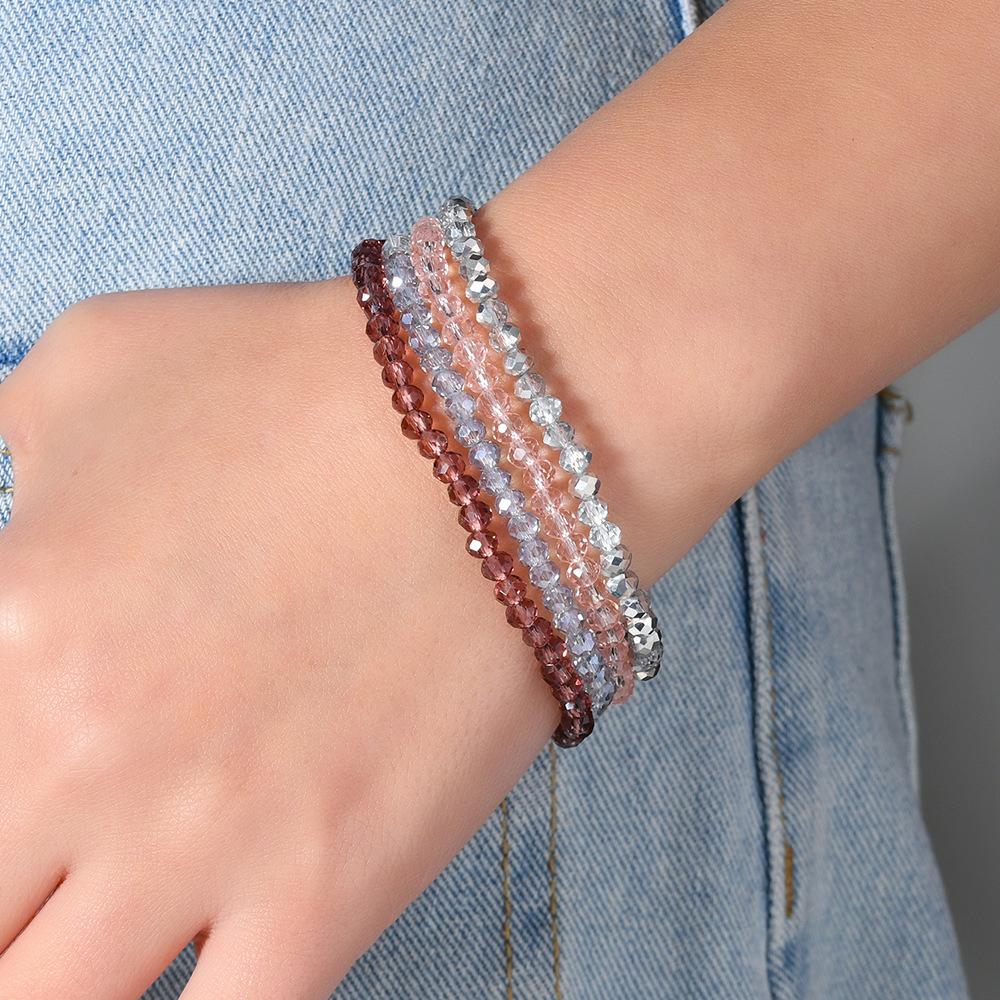 4pcs/Set Multilayer Crystal Beaded Bracelet Women Girl Boho Stackable Stretch Bracelet Valentine'S Day Mother'S Day Jewelry Gift