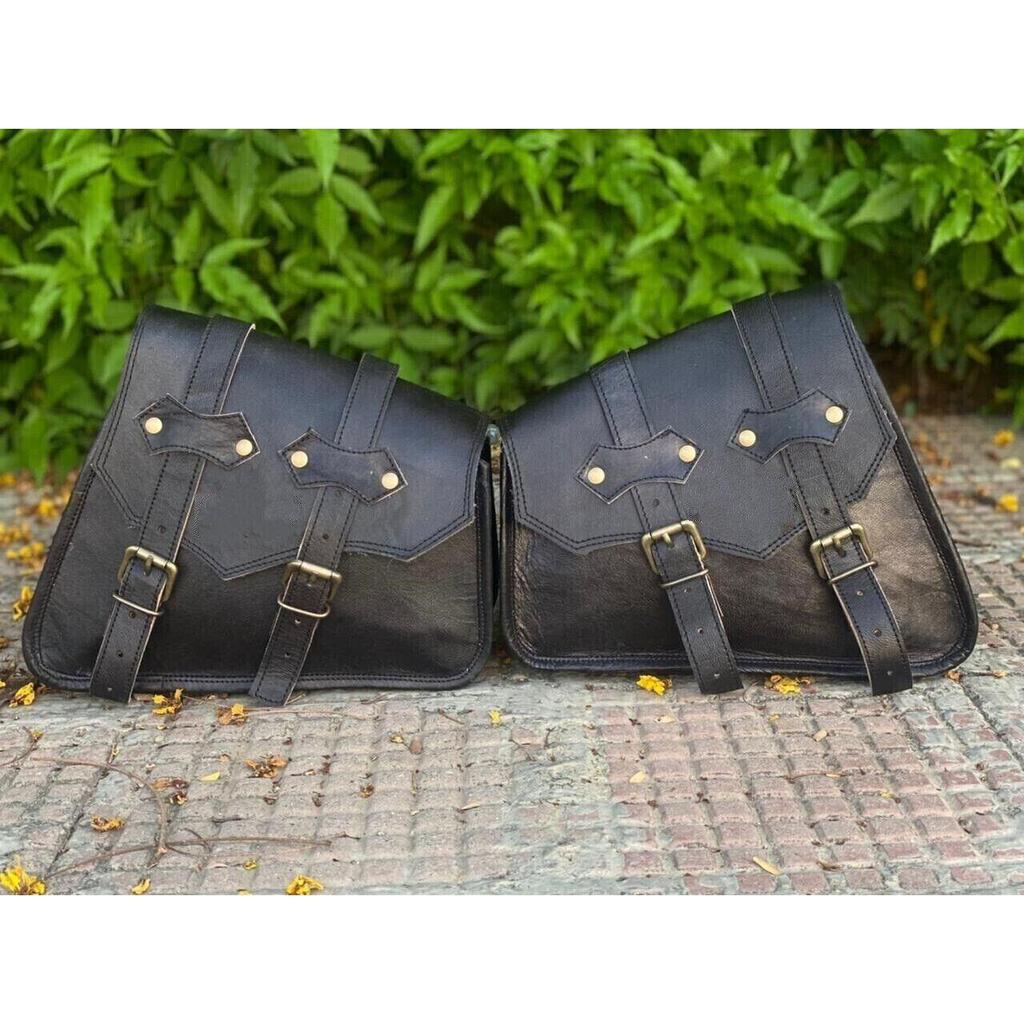 Combo 3 Tool Pouch Pouch Swing Hand Saddle Bag μοτοσικλέτας γνήσιες μαύρες δερμάτινες θήκες