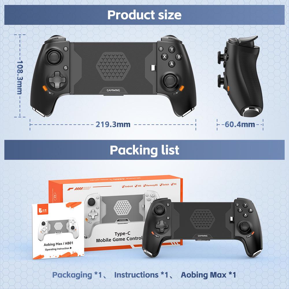 Kabelový Bluetooth roztahovací herní ovladač typu C pro chytré telefony se systémy iOS a Android