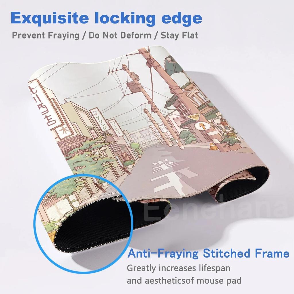 Japanese Anime-style Mousepad, Large Gaming Mouse Pad Featuring Anime Game Cityscapes, Non-slip Desk Mat, Dimensions 800x300x3mm