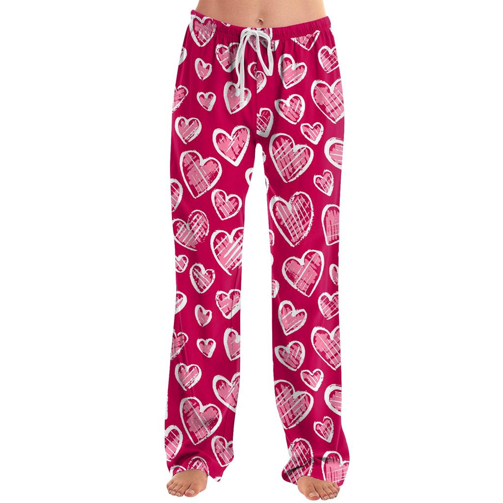 Womens Pajama Pants Sleepwear Casual Drawstring Elastic Waist Pants Comfy Straight Yoga Loose Trousers