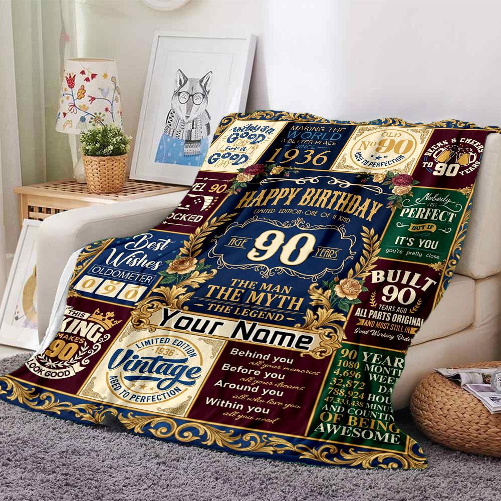 Vintage Birthday Celebration Blanket Comfortable Texture For Sofa Couch Office Bed Picnics Allseason Use Cozy Home Lovers Ideal Gift For Birthday