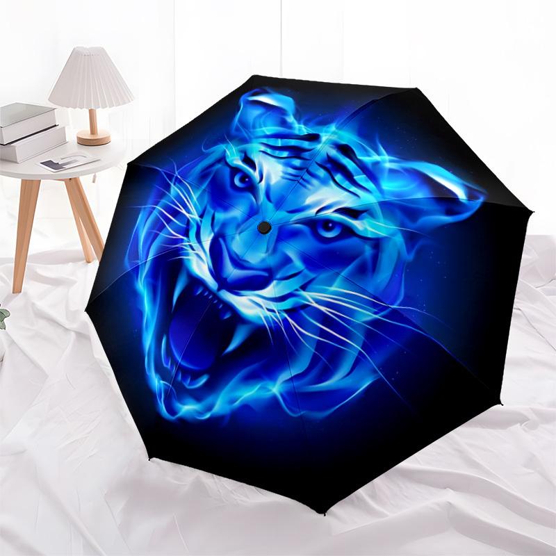 1pc Blue Tiger Automatic Open/Close Umbrella - Compact Travel Umbrella, Gift for Birthday, Holiday yy260106033