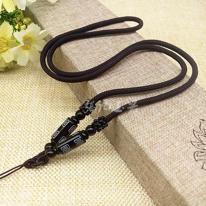 Jade Pendant Necklace with Agate Bead Lanyard - Unisex Sweater Chain