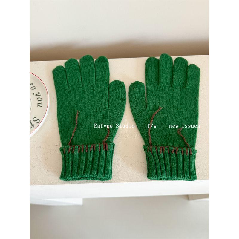 

Lock Edge Thickened Pure Color Retro Design Fall and Winter Heattech Finger Gloves Touch Screen Wool Knitting 2025 New Arrival Basil dark green One size