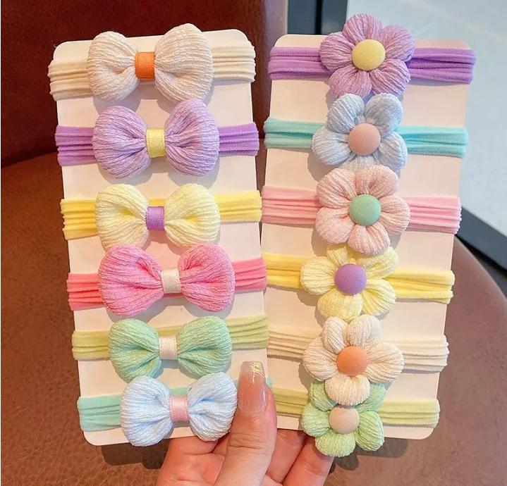 6/12 Stück/Set Niedliche Schleife Blume Gummi Elastische Haargummis Mädchen Verletzen das Haar nicht Kleine Scrunchies Kinder Süße Haargummis Haaraccessoires