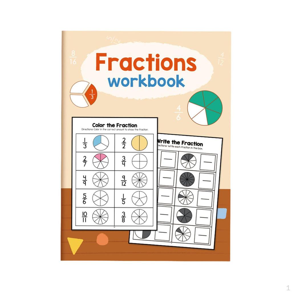 Children Math Fraction Practice Book Worksheets Educational Aids with 24 Exercises 28x20.5cm for