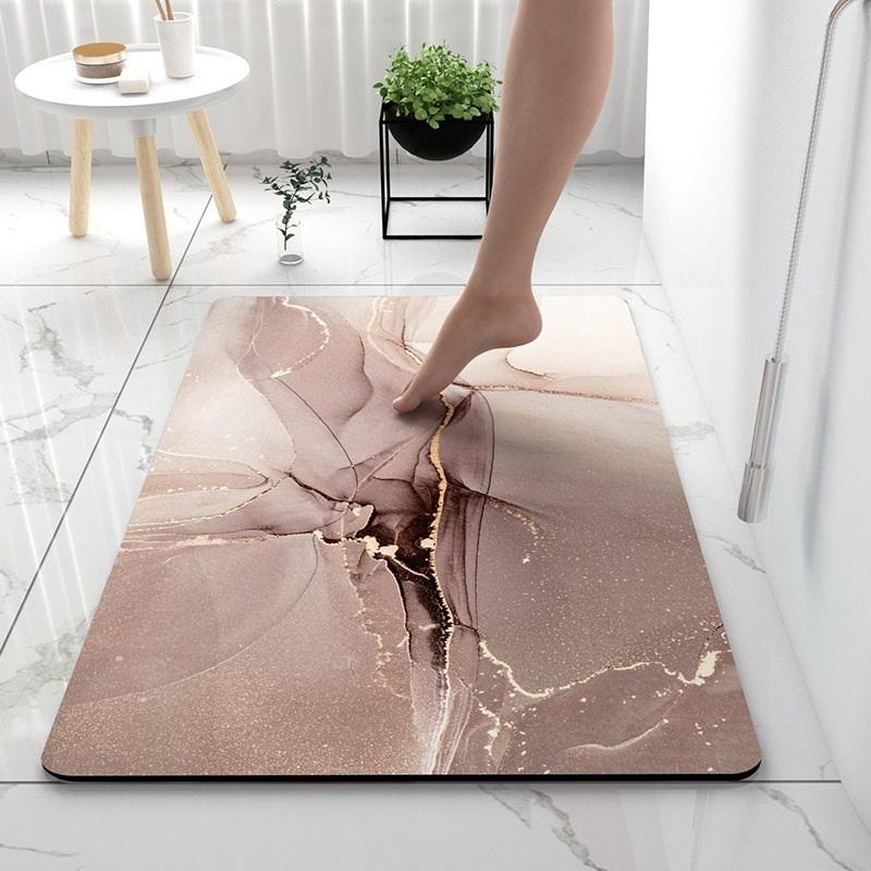 Nordic Marble Diatomite Bath Mat Quick‑Dry Absorbent Non‑Slip Rubber Back Floor Rug for Bathroom Shower Entrance Kitchen Home Decor