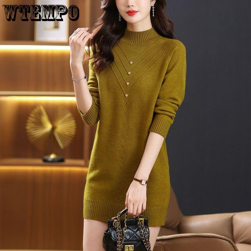 Mid-length Sweater Thick and Loose Pullover for Women In Autumn and Winter Large-sized Half Turtleneck Knitted Dress