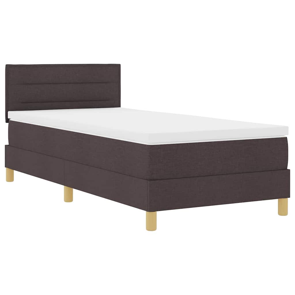 LED Box Spring Bed with Headboard Dark Brown 90 x 200 cm Fabric
