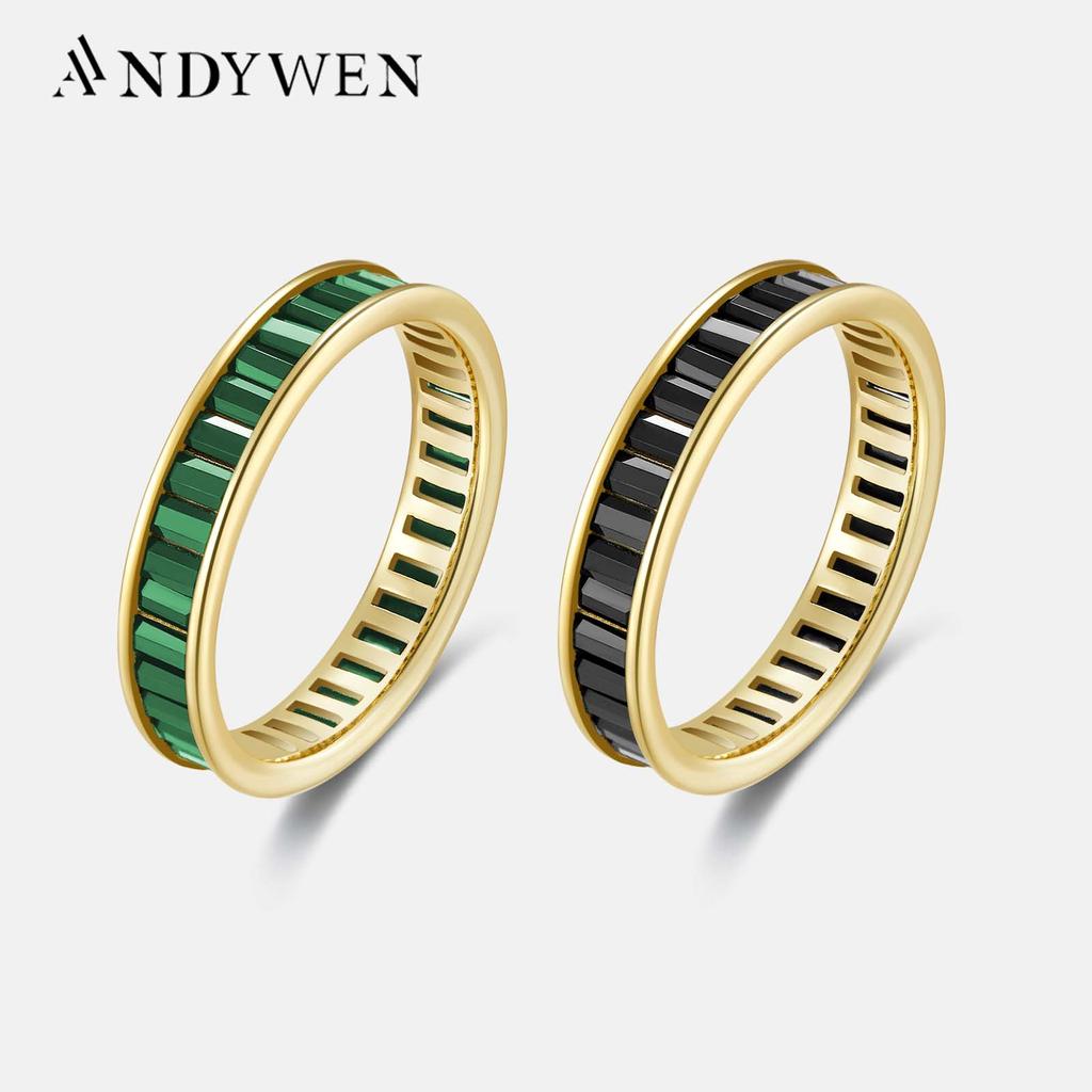 ANDYWEN 925 Sterling Silver Zircon Pavé Ring Green Black Luxury Jewelry Gift For Women