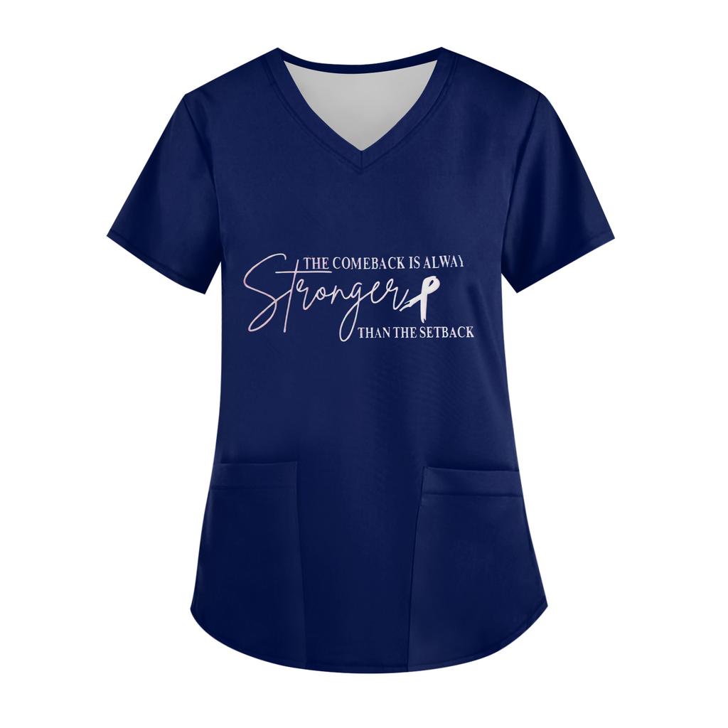 Women's V-Neck Short-Sleeve Pocketed Top With Side Slit