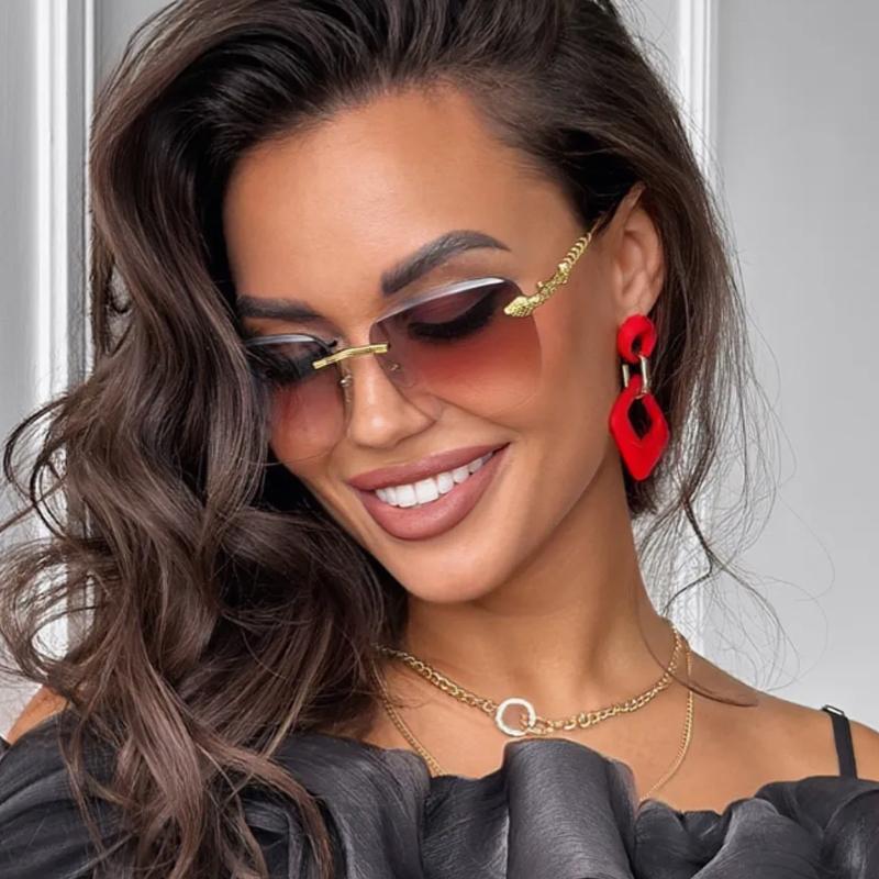 Protective Glasses 2pcs Rimless Large Square Sunglasses For Women Metal Frame Sun Glasses Outoodr Casual Style Eyewear UV400