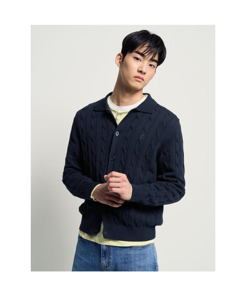 Beanpole Men Cable Collar Neck Cardigan Navy
