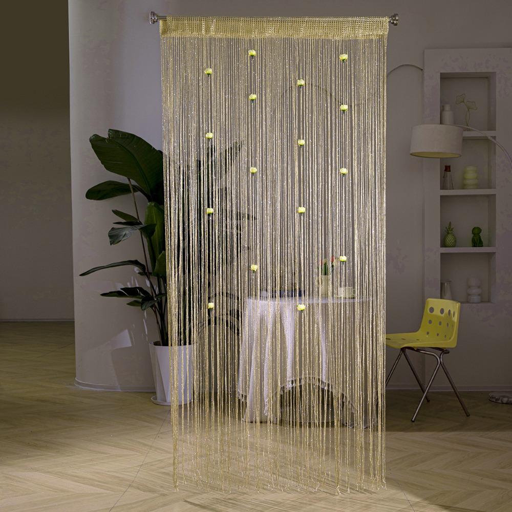 Shiny Rose Flower String Curtain Room Divider Tassel Window Curtain Door Curtain Home Decor
