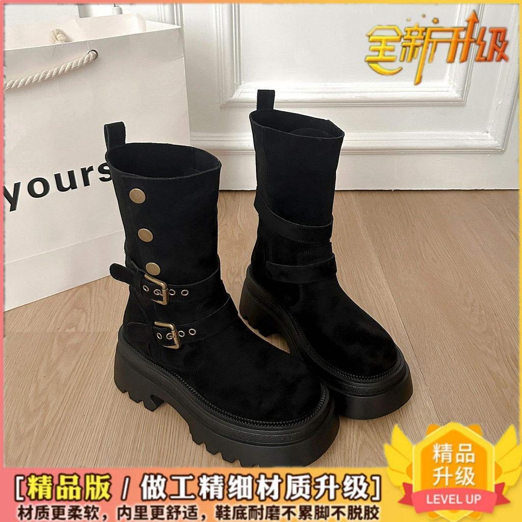 British Style Platform Heightening Martin Boots Women's New Small Slim Medium Tube Knight Short Boots In Autumn and Winter 2025
