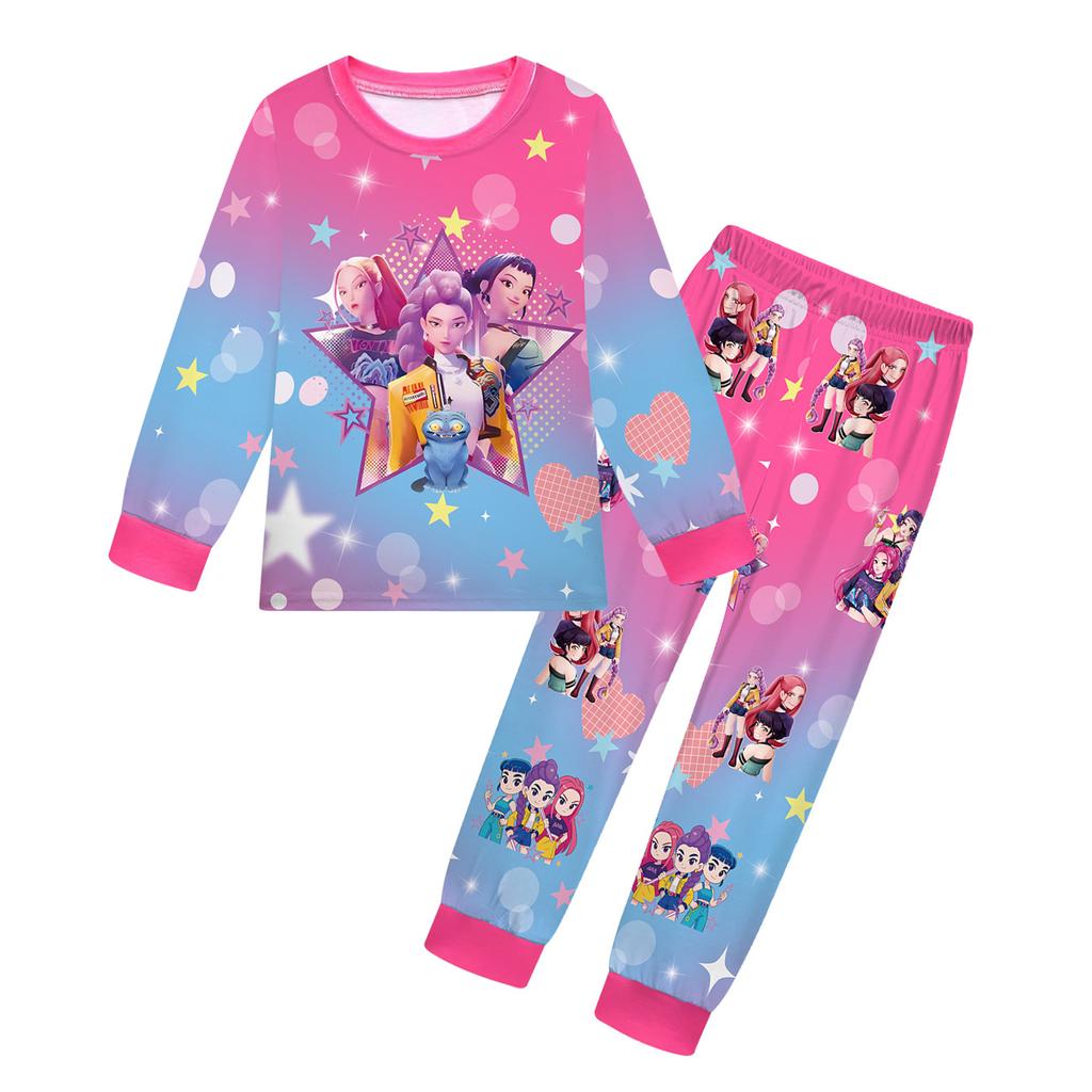 2 Stück Film K-Pops Dämonenjäger Kawaii Pyjama Set Mädchen Cosplay Nachtwäsche Anime Langarm Oberteile+Hose Fans Halloween Geschenk