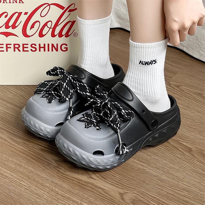 

Summer women s comfortable hole shoes soft-soled youth slippers home deodorant and non-slip dual-purpose sandals women 39-40 чёрный