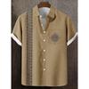 2026 New Men's Striped Sun God Totem Print Hawaiian Collar Short-Sleeve Shirt, Casual, Loose, Comfortable, and Versatile Top