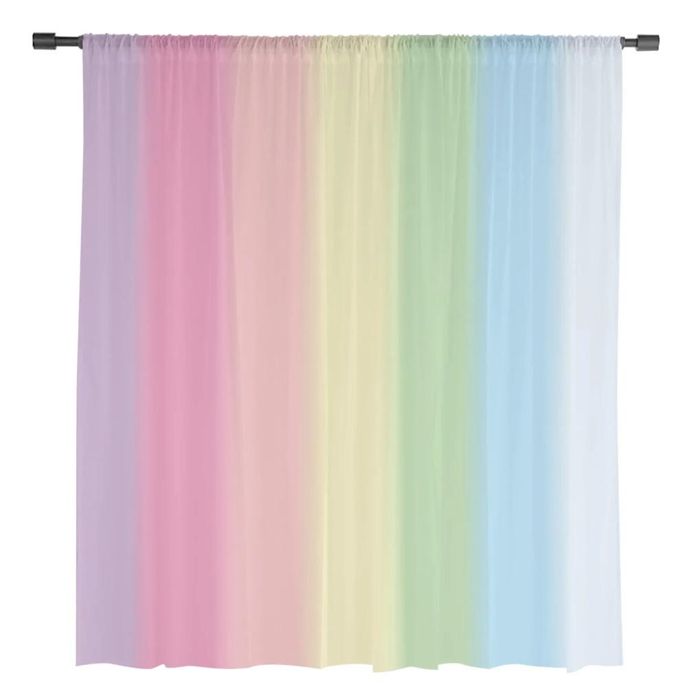 Candy Rainbow Stripes Translucent Drapes for Bedroom Space Living Room Decoration Window Opening Drape for Kitchen Area Tulle Voile Organza Curtains