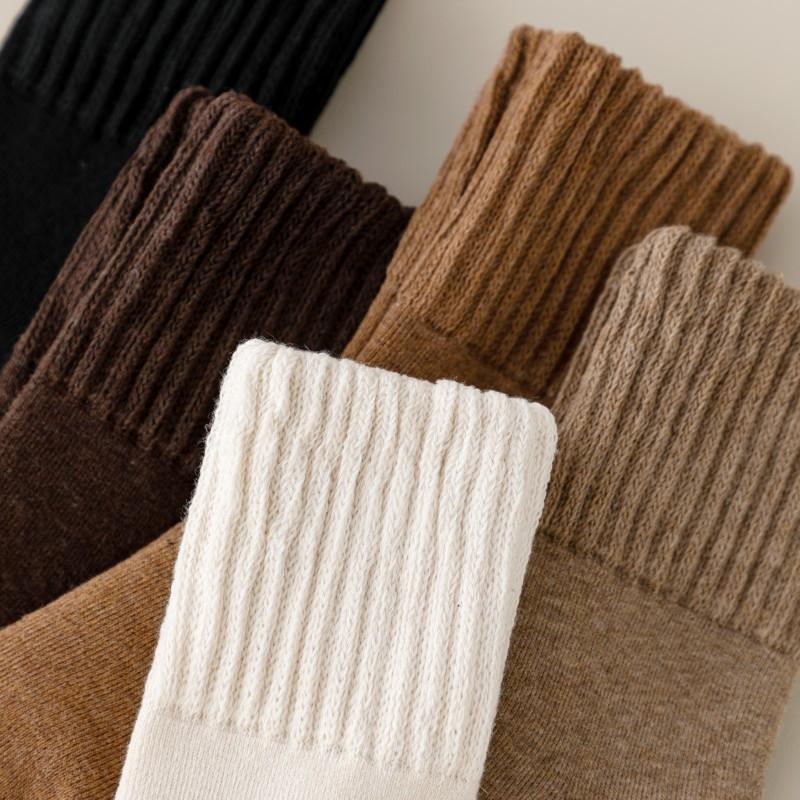 Cross-Border Terry Socks, Medium Socks, Thickened Warm Sleeping Socks, Winter Fleece Solid Color Confinement Socks