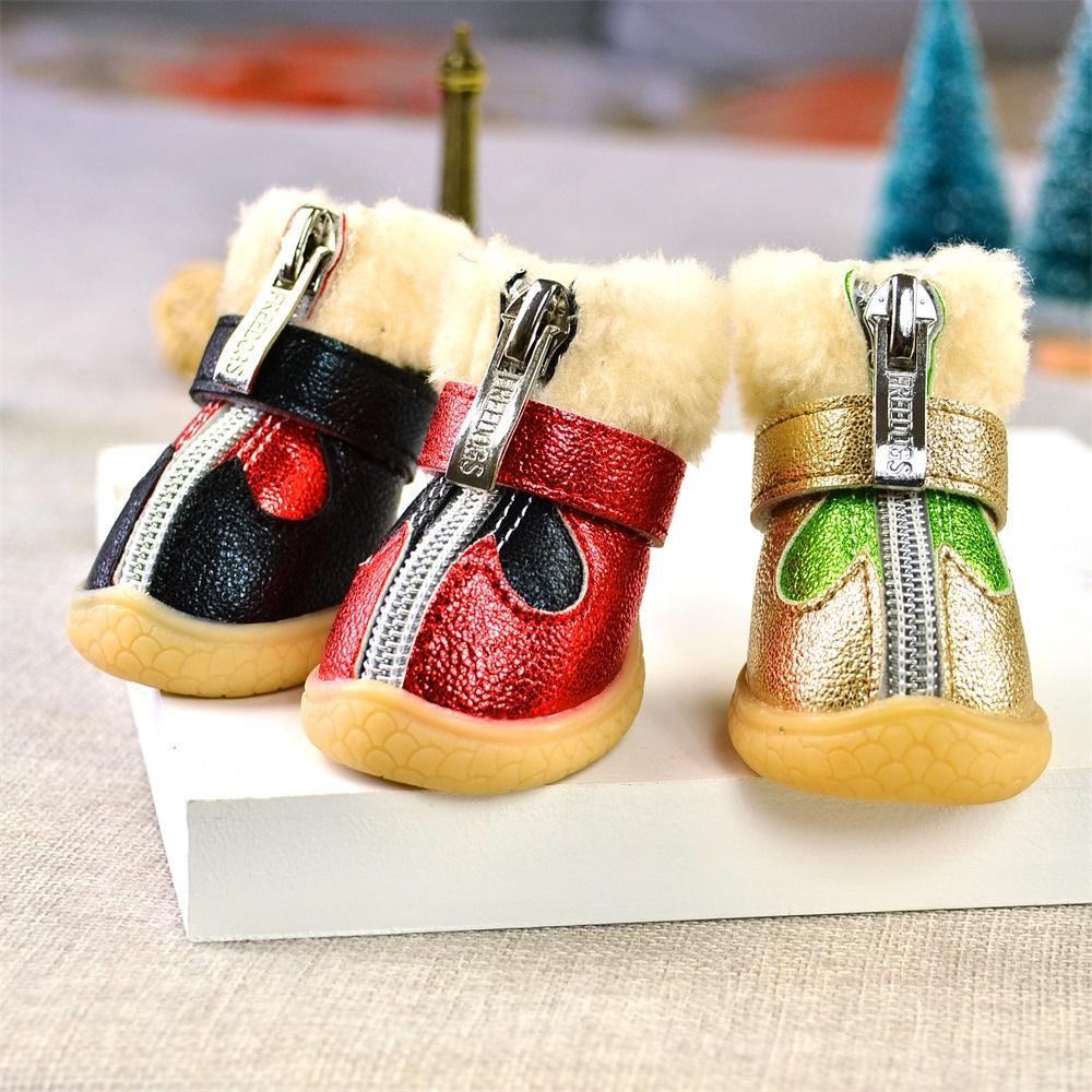 Haustier-Hundeschuhe, Winter, verdickte Stiefel, warm, wasserdicht, 4 Teile/satz für kleine Welpen, verstellbare Anti-Rutsch-Haustierschuhe