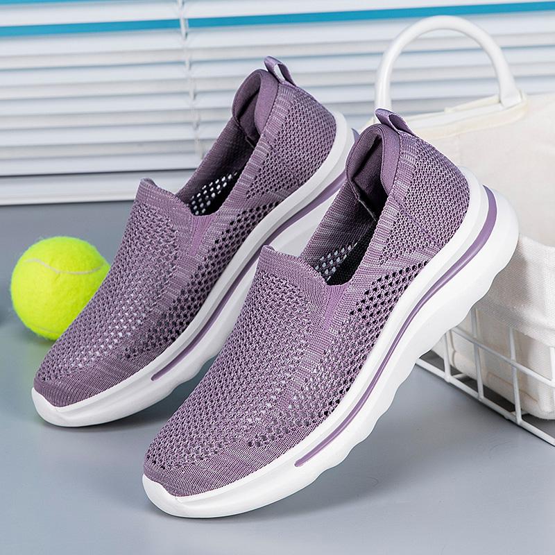 Women's Knitted Solid Loafers Ultra-light Non-slip Flat Mesh Slip On Walking Shoes Round Toe Casual Elderly Lady Diabetic Shoes