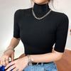 Baumwoll-T-Shirts für Damen, Rollkragen, kurzärmelig, lässig, elastisch, schmale T-Shirts