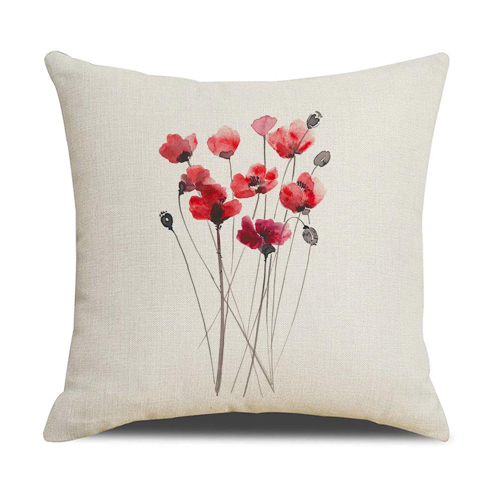 Chinese Style Series Ink Flower and Grass Print Pillow Linen Print New Chinese Style Home Sofa Pillow Living Room Bedroom