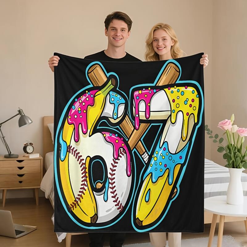 

Number 67 ice cream design Flannel printed blanket suitable for all seasons suitable for living room office sofa and travel 75x100cm