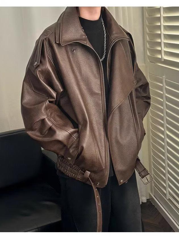 Men's High-End European Style Leather Motorcycle Jacket