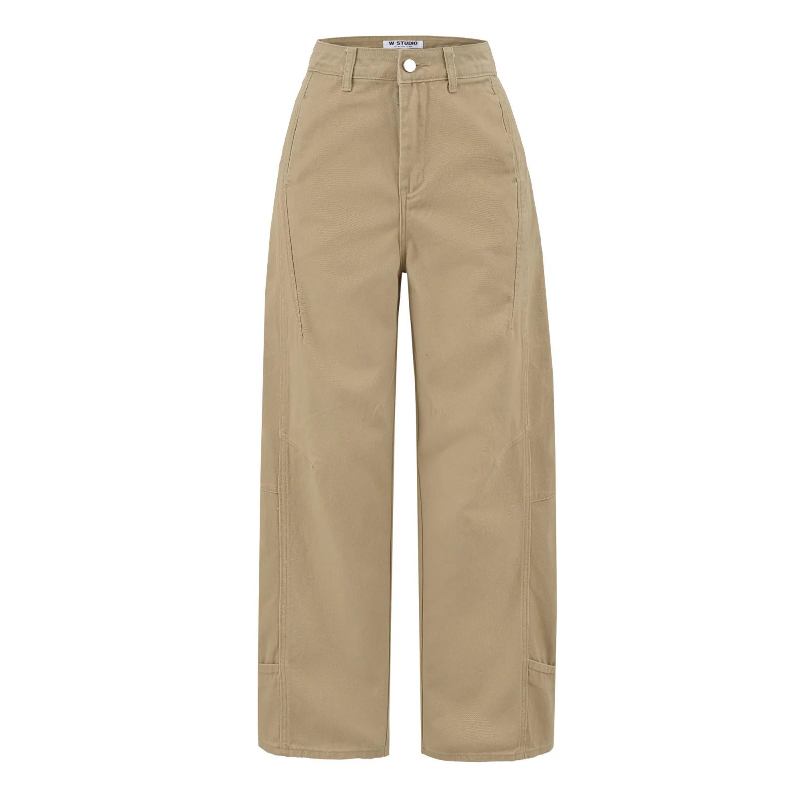 

Women s Retro Khaki Patchwork Wide-Leg Cargo Jeans for Spring/Autumn Extra Small хакі