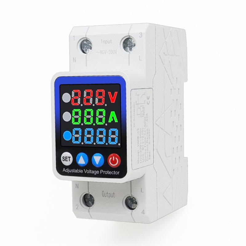 A25F-63A Power Consumption KWH Meter Single Phase Adjust Over Under Current And Voltage Protective Device Protector Relay